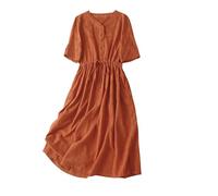 Tunikakleid Damen Sommer, Leinenkleider Damen Sommer Knielang Baggy Baumwollkleid Sommerkleid Boho Style Leinen Musselinkleid Sommerkleider Baggy Leicht a Linie Freizeitkleider Strandkleid