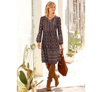 Tunikakleid INSPIRATIONEN "Druck-Kleid", Damen, Gr. 42, Normalgrößen, braun (schwarz, rotbraun, bedruckt), 100% Viskose, bedruckt, geblümt, gemustert, mehrfarbig, knielang, Rundhals, Kleider (76813517
