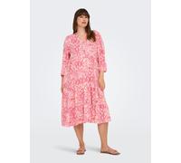 Tunikakleid ONLY CARMAKOMA "CARMILANA 3/4 DRESS WVN NOOS", Damen, Gr. 42, N-Gr, rosa (cloud dancer aop:sikka graphic), Web, Obermaterial: 100% Viskose, bedruckt, loose fit kniebedeckend, V-Ausschnitt,