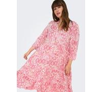 Tunikakleid ONLY CARMAKOMA "CARMILANA 3/4 DRESS WVN NOOS", Damen, Gr. 44, N-Gr, cloud dancer aop:sikka graphic, Web, Obermaterial: 100% Viskose, bedruckt, loose fit kniebedeckend, V-Ausschnitt, elasti