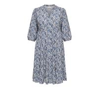 Tunikakleid ONLY CARMAKOMA "CARMILANA 3/4 DRESS WVN NOOS", Damen, Gr. 44, N-Gr, coronet blau aop:jadie flower, Web, Obermaterial: 100% Viskose, bedruckt, loose fit kniebedeckend, V-Ausschnitt, elastis