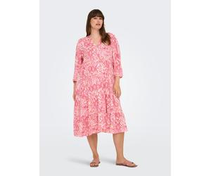 Tunikakleid ONLY CARMAKOMA "CARMILANA 3/4 DRESS WVN NOOS", Damen, Gr. 48, N-Gr, cloud dancer aop:sikka graphic, Web, Obermaterial: 100% Viskose, bedruckt, loose fit kniebedeckend, V-Ausschnitt, elasti