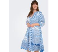 Tunikakleid ONLY CARMAKOMA "CARMILANA 3/4 DRESS WVN NOOS", Damen, Gr. 52, N-Gr, princess blau aop:mix graphic, Web, Obermaterial: 100% Viskose, bedruckt, modisch, loose fit kniebedeckend, V-Ausschnitt