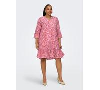 Tunikakleid ONLY CARMAKOMA "CARTHYRA LIFE PEPLUM DRESS WVN", Damen, Gr. 46, N-Gr, bleached mauve aop:vibrant leo, Web, Obermaterial: 100% Baumwolle, bedruckt, regular fit knieumspielend, V-Ausschnitt,