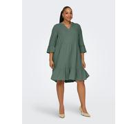 Tunikakleid ONLY CARMAKOMA "CARTHYRA LIFE PEPLUM DRESS WVN", Damen, Gr. 50, N-Gr, laurel wreath, Web, Obermaterial: 100% Baumwolle, unifarben, regular fit knieumspielend, V-Ausschnitt, Kleider, Sommer