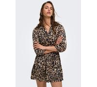 Tunikakleid ONLY "ONLALENA 3/4 MINI DRESS WVN", Damen, Gr. L, N-Gr, braun (pumice stone aop:schwarz leo), Web, Obermaterial: 100% Polyester, bedruckt, regular fit kurz, V-Ausschnitt, Kleider, Polyeste
