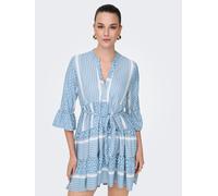 Tunikakleid ONLY "ONLATHENA LIFE 3/4 SHORT DRESS WVN NOOS", Damen, Gr. L (40), N-Gr, coronet blau aop:athena print, Web, Obermaterial: 100% Polyester, bedruckt, regular fit kniefrei, V-Ausschnitt, Kle