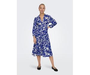 Tunikakleid ONLY "ONLMILANA - Tunikakleid aus Viskose mit geblümtem Print", Damen, Gr. XS, N-Gr, blau (surf the web), Web, Obermaterial: 100% Viskose, geblümt, gemustert, loose fit Midi, V-Ausschnitt,