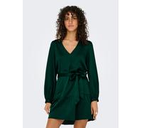 Tunikakleid ONLY "ONLNEW ALENA LIFE L/S SHORT DRESS WVN", Damen, Gr. L, N-Gr, grün (scarab), Web, Obermaterial: 100% Polyester, unifarben, regular fit, V-Ausschnitt, Kleider Tunikakleid, Sommerkleid (