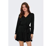Tunikakleid ONLY "ONLNEW ALENA LIFE L/S SHORT DRESS WVN", Damen, Gr. XS, N-Gr, schwarz, Web, Obermaterial: 100% Polyester, unifarben, regular fit, V-Ausschnitt, Kleider Tunikakleid, Sommerkleid (46668