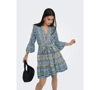Tunikakleid ONLY "ONLSINA LIFE 3/4 SHORT DRESS NOOS WVN", Damen, Gr. M, N-Gr, blau (cloud dancer aop:sina paisley), Web, Obermaterial: 100% Polyester, bedruckt, regular fit, V-Ausschnitt, Volant, Klei