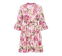 Tunikakleid ONLY "ONLSINA LIFE 3/4 SHORT DRESS NOOS WVN", Damen, Gr. M, N-Gr, roseate spoonbill aop:sina flower, Web, Obermaterial: 100% Polyester, bedruckt, regular fit, V-Ausschnitt, Volant, Kleider