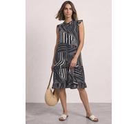 Tunikakleid STREET ONE, Damen, Gr. 34, EURO-Größen, schwarz-weiß (schwarzest blau), Stoff, 100% Viskose, gemustert, comfort fit knielang, Rundhals, Rüschen, Kleider, mit Rundhalsausschnitt (84009123-3