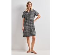 Tunikakleid STREET ONE, Damen, Gr. 36, EURO-Größen, schwarz-weiß (clay sand), Stoff, 88% Viskose, 12% Polyamid, geblümt, comfort fit knieumspielend, Rundhals, abgesteppt, Kleider, mit Volant (18924947