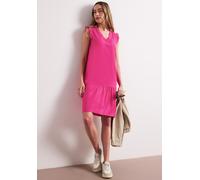 Tunikakleid STREET ONE, Damen, Gr. 40, EURO-Größen, magenta dream, Stoff, 100% Viskose, unifarben, comfort fit knielang, V-Ausschnitt, Rüschen, Kleider, im Tunika-Style (83493634-40) magenta dream