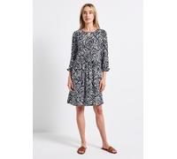 Tunikakleid STREET ONE, Damen, Gr. 42, EURO-Größen, blau (tiefblau), Stoff, 100% Viskose, bedruckt, normal knielang, V-Ausschnitt, Bündchen, Kleider, mit allover Print (32919621-42) tiefblau