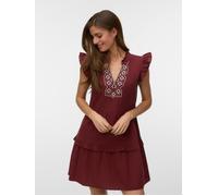 Tunikakleid VERO MODA "VMDICTHE EMB SHORT DRESS WVN GA", Damen, Gr. XS, N-Gr, andorra detail:birch embroidery, Web, Obermaterial: 100% Baumwolle, bestickt, unifarben, regular fit kurz, V-Ausschnitt, K