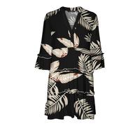 Tunikakleid VERO MODA "VMEASY JOY 3/4 SHORT DRESS WVN GA", Damen, Gr. XS, N-Gr, schwarz (schwarz aop:fioni), Web, Obermaterial: 100% Viskose, bedruckt, regular fit kniefrei, V-Ausschnitt, Kleider, Som