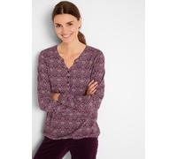 Tunikashirt BONPRIX, Damen, Gr. 44/46 (L), beere, Jersey, Obermaterial: 50% Baumwolle, 50% Viskose, bedruckt, loose fit Po-bedeckend, V-Ausschnitt, Shirts, Loose Fit Passform, Langarm-Design, aus Baum