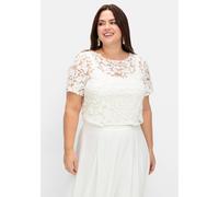 Tunikashirt SHEEGO "Shirttunika", Damen, Gr. 42, weiß (sanftes weiß), 90% Polyester, 10% Elasthan, unifarben, Rundhals, Shirts (25110122-42) sanftes weiß