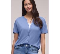 Tunikashirt STREET ONE, Damen, Gr. 36, blau (drift blau), Stoff, 95% Viskose, 5% Elasthan, unifarben, normal normal, Rundhals, abgesteppt, Shirts, mit geschlitztem Rundhalsausschnitt (46053422-36) dri