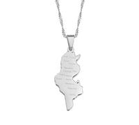 Tunisie-Karte, Halskette, Ethnische Dekoration, Tunesische Karte, Anhänger Mit Stadtnamen, Ethnische Kleidung, Accessoires, Elegante Schlüsselbeinkette, Patriotisches Anhänger-Geschenk, Silber, 6