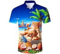 TUONROAD Hemd Herren Katze 3D Funky Shirt Hawaiihemd Sommerhemd Button Down Hawaihemden Strandhemd Hawaii Hemd Männer XXL