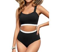 Tuopuda Badeanzug Damen Bauchweg Große Brüste Gepolstertes Bikinioberteil mit Bikinihose Sport-Schwimmanzug Sexy Badeanzüge Sport, Schwarz + Weiß, L
