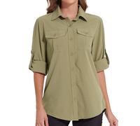 Tuopuda Damen Bluse V-Ausschnitt Hemd Elegant 3/4 Ärmel Tunika Tops Longshirt Oberteile T-Shirts, Grün, M