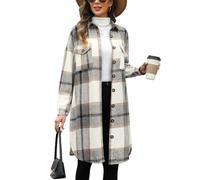 Tuopuda Damen Hemdjacke Karierte Shacket Lange Loose Mantel Casual Flanell Lange Ärmel Knopfleiste Jacke Übergangsjacke(Hellkhaki,XXL)