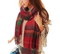 Tuopuda Damen Schal Kariert Pashmina XXL Stolen übergroßer Herbstschal Winterschal Karo Tartan Schultertuch Plaid Deckenschal Modeschal Weicher Warmer Oversized Fransen, Rot + Grün, Einheitsgröße