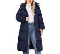 Tuopuda Damen Übergröße Wintermantel Lang Steppmantel mit Kapuze Wärme Verdicken Wasserabweisender Wintermäntel Steppjacke Winterjacke(Marineblau,XXL)