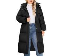 Tuopuda Damen Übergröße Wintermantel Lang Steppmantel mit Kapuze Wärme Verdicken Wasserabweisender Wintermäntel Steppjacke Winterjacke(Schwarz,XXL)