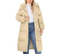 Tuopuda Damen Übergröße Wintermantel Lang Steppmantel mit Kapuze Wärme Verdicken Wasserabweisender Wintermäntel Steppjacke Winterjacke(Khaki,XXL)