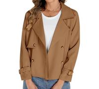 Tuopuda Kurzer Trenchcoat Damen Zweireiher Kurzmantel Übergang Trench Coat Klassische Herbst Frühling Sommermantel Leichte Damenmantel Mantel Übergangsmantel Reverskragen, Kamel, S