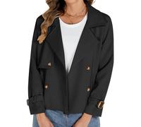 Tuopuda Kurzer Trenchcoat Damen Zweireiher Kurzmantel Übergang Trench Coat Klassische Herbst Frühling Sommermantel Leichte Damenmantel Mantel Übergangsmantel Reverskragen, Schwarz, S