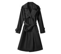 Tuopuda Mantel Damen Elegant mit Taschen Knöpfen, Sommermantel Lässig Locker Solid Herbstmantel Slim Fit Übergangsjacke Langarm Leichte Coat Wintermantel, Schwarz, M