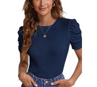 Tuopuda T-Shirt Damen Sommer Oberteile Kurzarm Rundhals T Shirt Tee Tops Bluse Elegant Basic Shirts Pullover Freizeit Tunika Hemd Einfarbig Damenbluse für Frühling Sommer Herbst, Marine, S