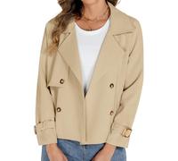 Tuopuda Trench Coat Women Kurz Trenchcoat Damen Schwarz Frühlingsmantel Elegant mit Taschen Knöpfen Lässig Locker Solid Herbstmantel Übergangsjacke Langarm Leichte Coat, Beige, M