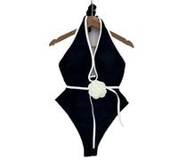 TUOYDJA Badeanzug Damen,Bikini Einteiliger Badeanzug mit Blumenmuster, Neckholder-Bandage, Bademode for Damen, Badeanzug, Strandmode, weibliche Badeanzüge(WD1730D1,L)
