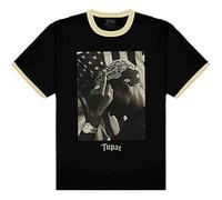 Tupac Ringer T Shirt 2PAC Flag Photo Logo Nue offiziell Unisex Schwarz S