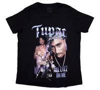 Tupac T Shirt 2PAC All Eyez Blau Homage Logo offiziell Damen Boyfriend Fit S