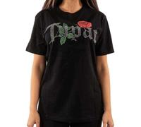 Tupac Unisex 2PAC Diamante Rose Logo Official Black T-Shirt, M