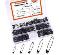 TUPARKA 5 Größen schwarz Sicherheitsnadeln Sortiert 25-55mm kleine und große Sicherheitsnadeln für Kunsthandwerk Nähen Schmuckherstellung in Einer PP-Box (300 Stück)