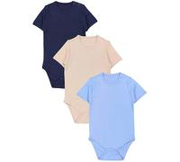 TupTam Baby Body Kurzarm - 3er Set aus 100% Baumwolle röße 134, Farbe: Beige/Dunkelblau/Jeansblau, Größe: 104