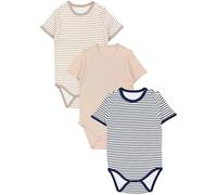 TupTam Baby Body Kurzarm - 3er Set aus 100% Baumwolle röße 134, Farbe: Streifen Mix Lightbeige Dunkelblau Beige Uni, Größe: 104