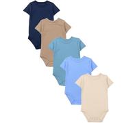 TupTam Baby Body Kurzarm - 5er Set Body Baby aus Baumwolle - Weicher, Atmungsaktiver Kurzarm Body Baby Jungen, Farbe: Beige Hellbeige Petrolgrün Jeansblau Dunkelblau, Größe: 104