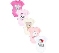 TupTam Baby Body Kurzarm im 5er Pack - Bedruckter Body Baby aus Baumwolle für Jungen und Mädchen, Farbe: I love Mum Dad Weiß Katze Maus Rosa Bär Ecru, Größe: 86