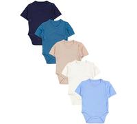 TupTam Baby Body Kurzarm Jungen - Wickelbody Kurzarm aus Baumwolle im 5er Set - OEKO-TEX Zertifiziert, Farbe: Beige Hellbeige Petrolgrün Jeansblau Dunkelblau, Größe: 80