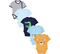 TupTam Baby Body Kurzarm Jungen - Wickelbody Kurzarm aus Baumwolle im 5er Set - OEKO-TEX Zertifiziert, Farbe: Krokodil Bär Brille Löwe Streifen Blau Hellblau Uni, Größe: 56